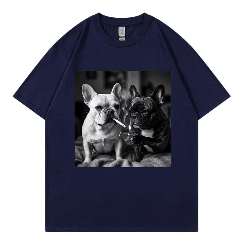 French Bulldog Smoking Funny Dog Meme T Shirt Unisex Unisex Vintage Fashion Short Sleeve Tshirts Summer Casual Loose Cotton Tshirt