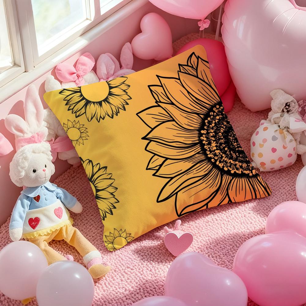 Sunflower Patterns Series Pillow Case Soft Plush Fabric Double-Sided Printed Cushion Cover Warm Winter Sofa Pillow Case