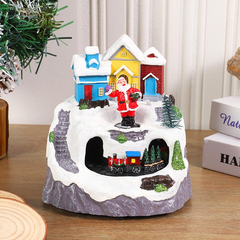 Christmas Light Show Concert Rotating Cabin Small House Music Box Figurine Decoration Gift Accessory