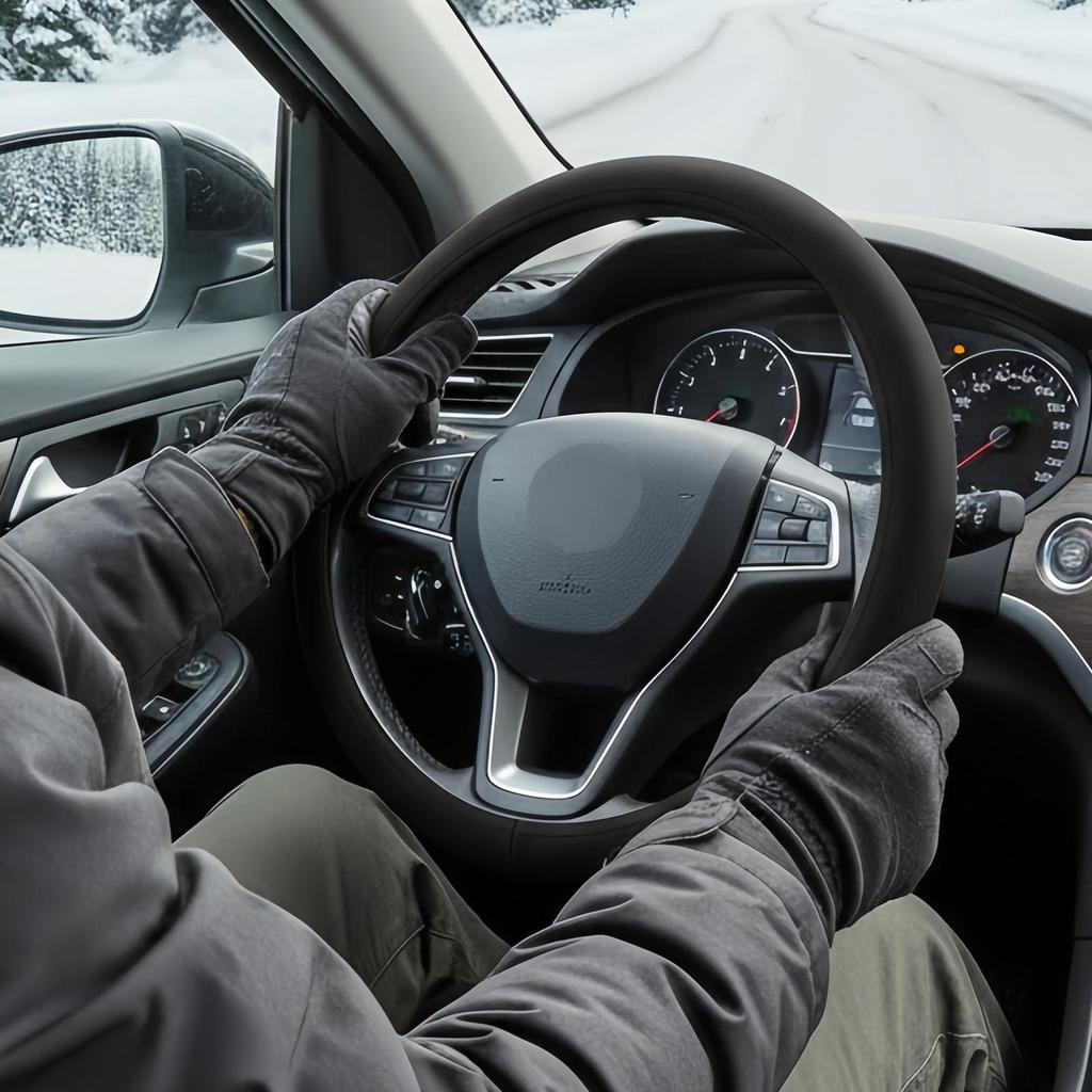 Winter Steering Wheel Cover 12V Plug-in Winter Heated Steering Wheel Protector for Road Trip Travel Daily Commute Adventure
