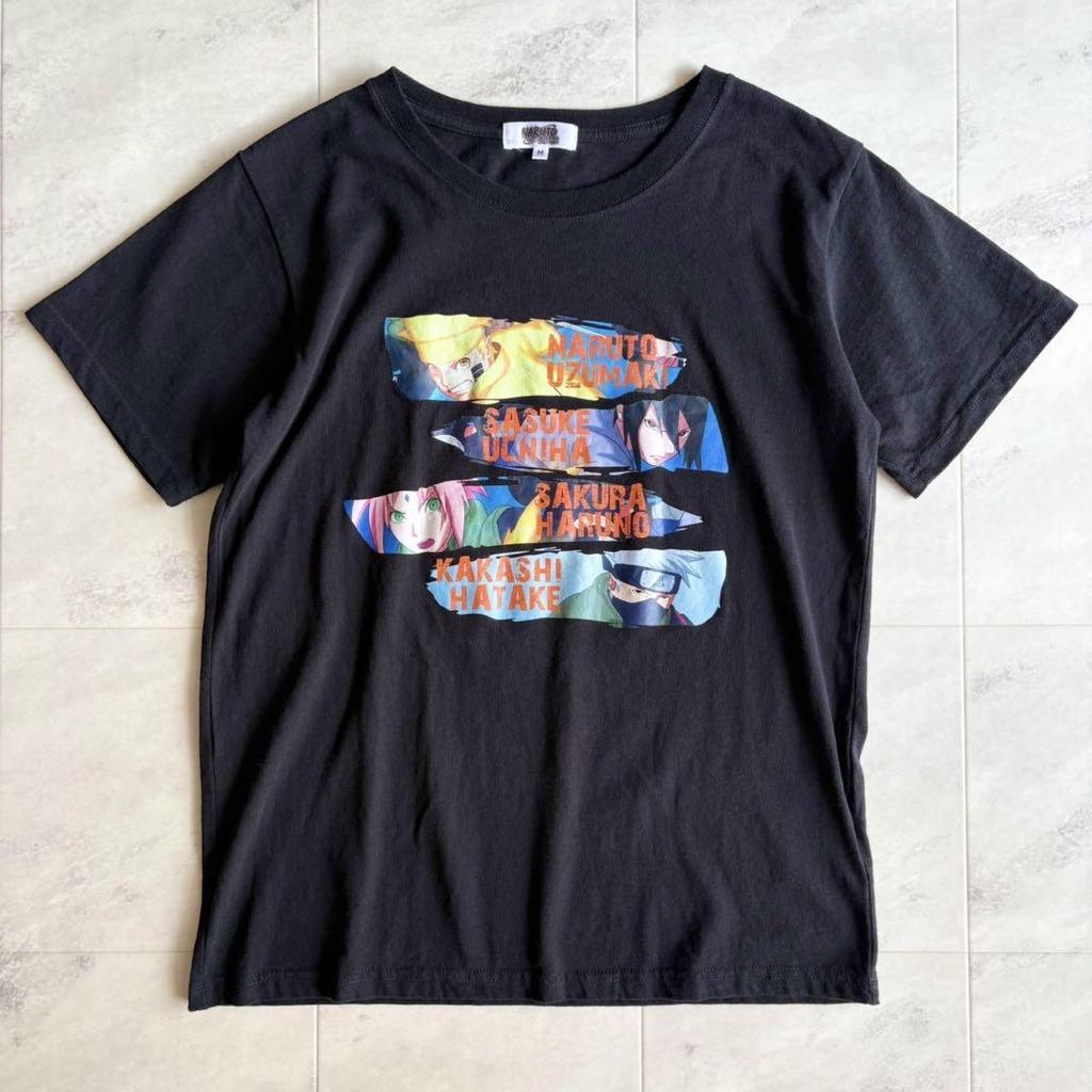 [USED] NARUTO Shippuden Short Sleeve T-Shirt, Size M, featuring Kakashi, Sasuke, and Sakura