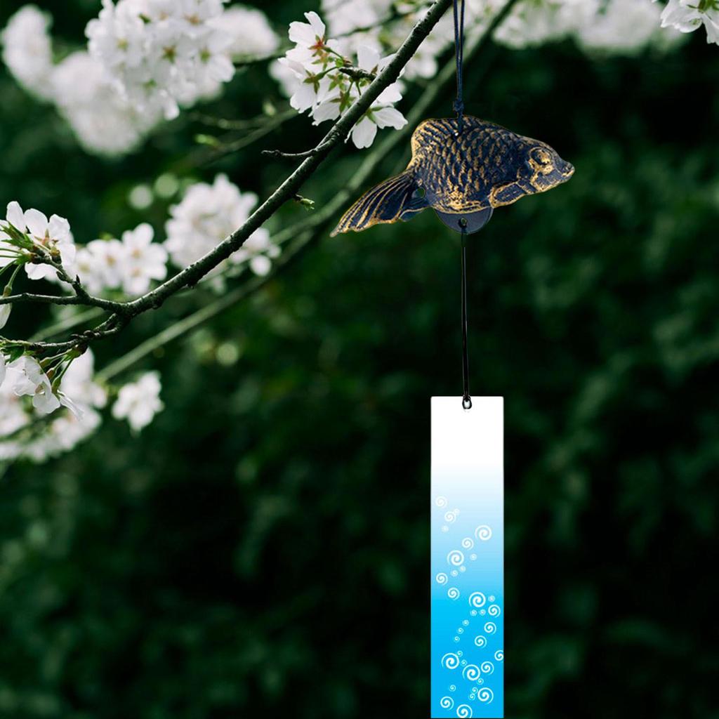 Cast Iron Wind Chime Goldfish Bless Bell Pendant Memorial Sympathy Small Wind Chime for Outside Balcony Patio Room Indoor