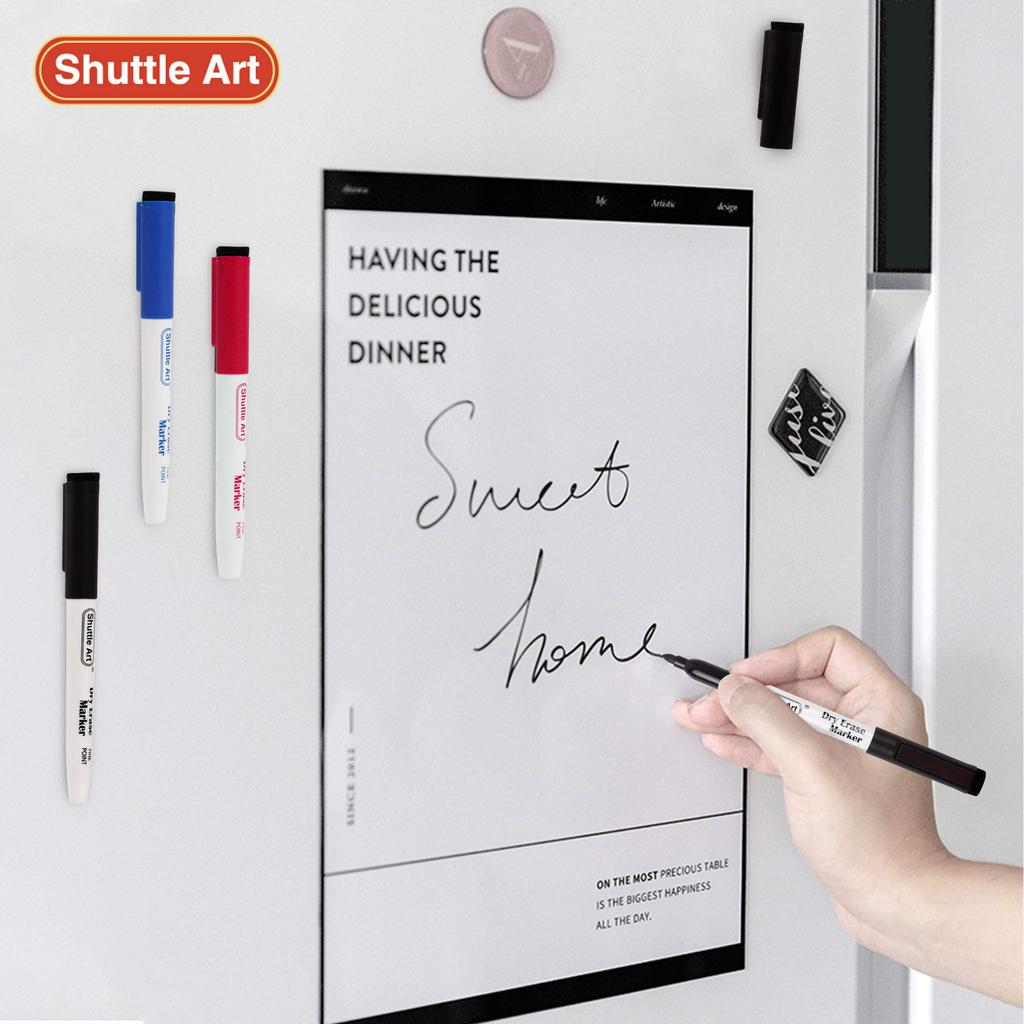 Shuttle Art Erasable Magnetic Whiteboard Markers with Fine High for and LED Ideal for and Schools Eraser, 15-Piece Set, Point, Capacity, Whiteboards,