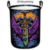 1pc Laundry Basket, Abstract Winged Emblem Pattern Dirty Clothes Hamper, Large Capacity Storage Bin with Handles, Casual Style Foldable Laundry Organi