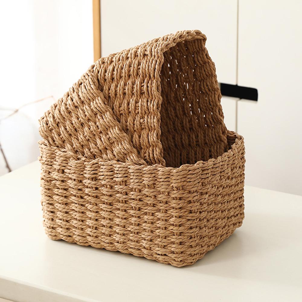 3pcs Handmade Straw Woven Soft Round Paper Rope Storage Basket For Organizing Decorative Storage Bins Office Storage Box