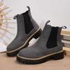 Fashion Scrub Leather Women's Inside Heightening 2025 New Autumn and Winter Platform Chelsea Booties Plus Fleece for Warmth