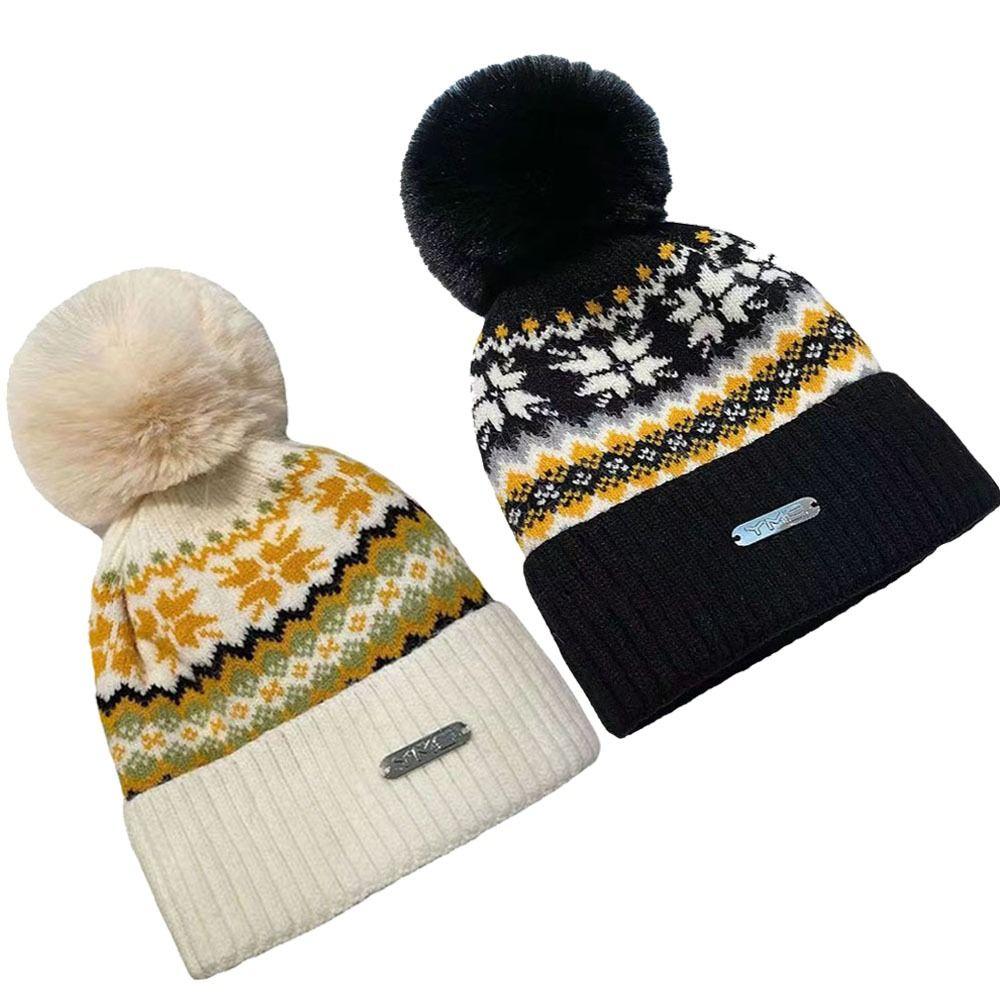 Windproof Knitted Beanie Cap Pom Pom Decoration Casual Beanie Winter Warm Hat for Unisex