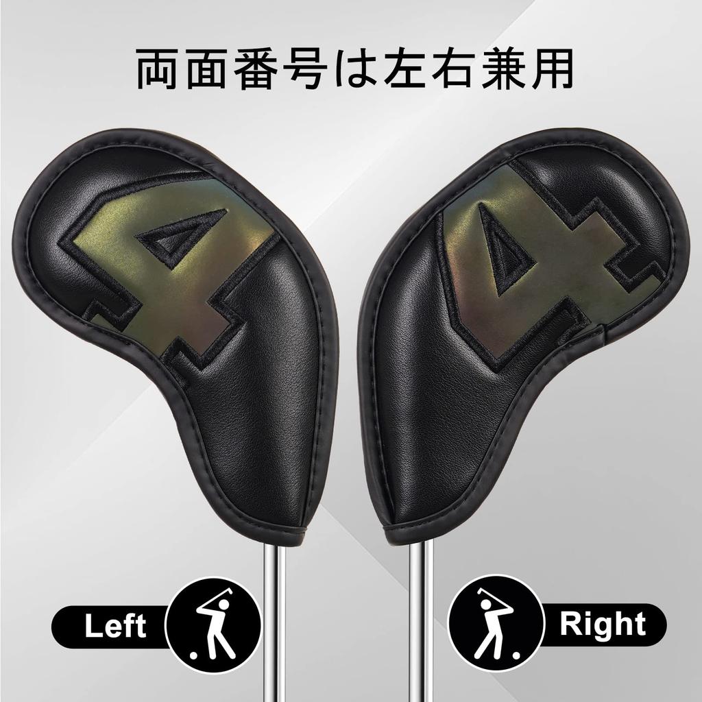 Set of 10 Golf Iron Magnetic Wedge and Club Headcovers with Gradient Numbers and Black Synthetic Leather Covers, Covers, (4-9, P, A, S, X)