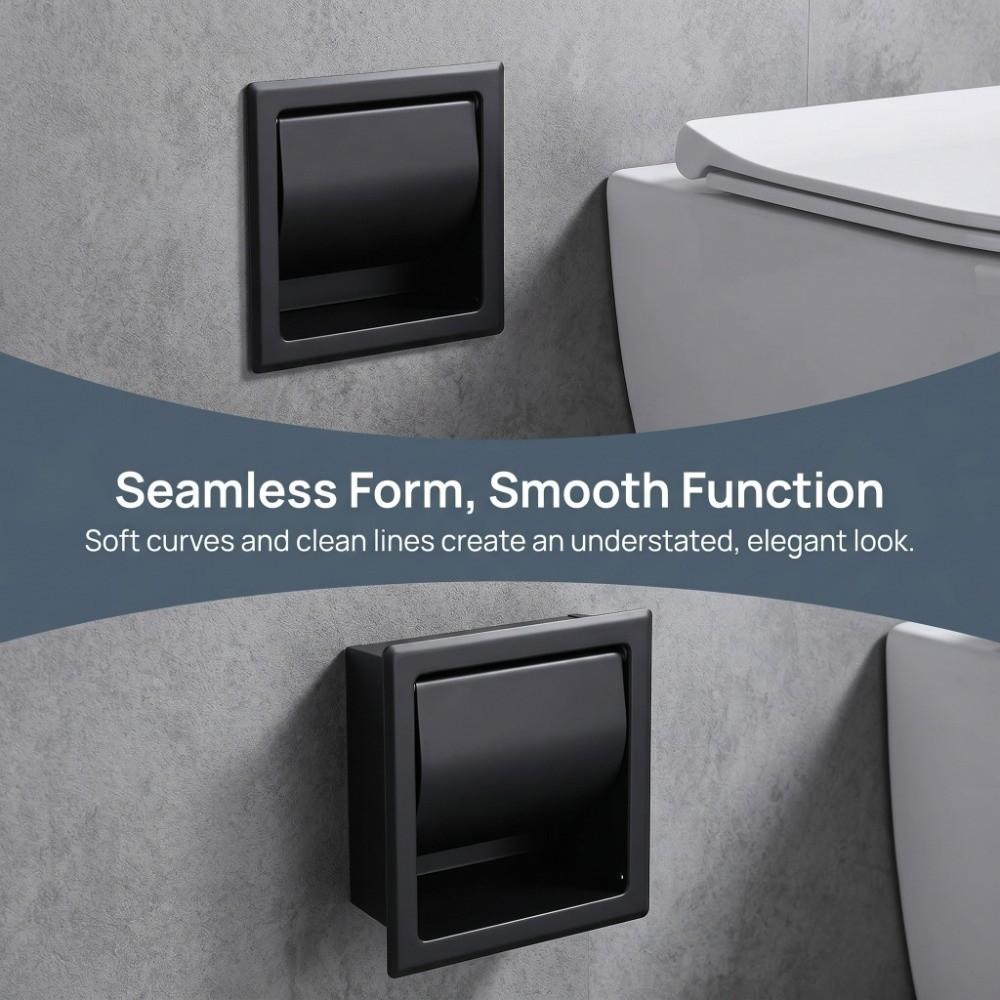 Black Recessed Toilet Paper Holder Stainless Steel Tissue Holder  Bathroom Kitchen Washroom