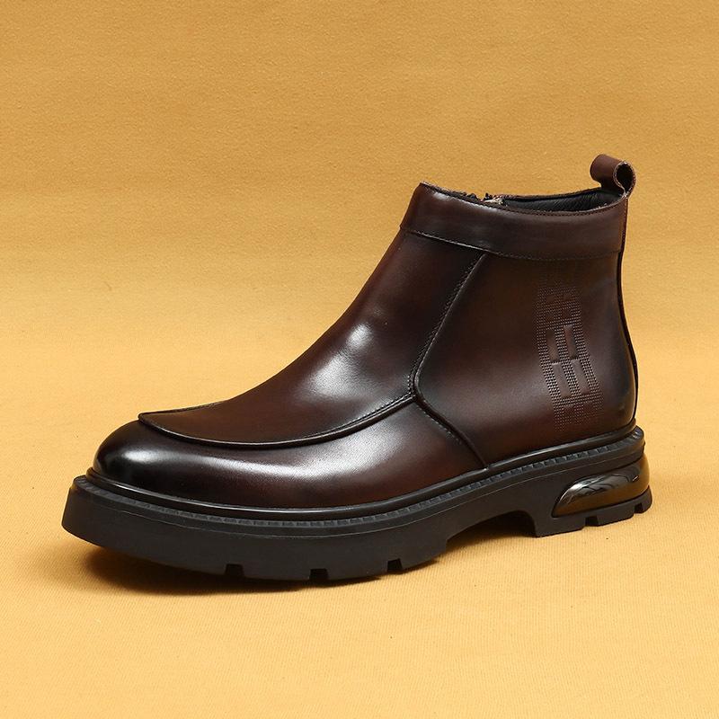 

Зимние мужские ботинки челси короткие кожаные ботинки на воздушной подушке на платформе деловые повседневные британские кожаные ботинки 43