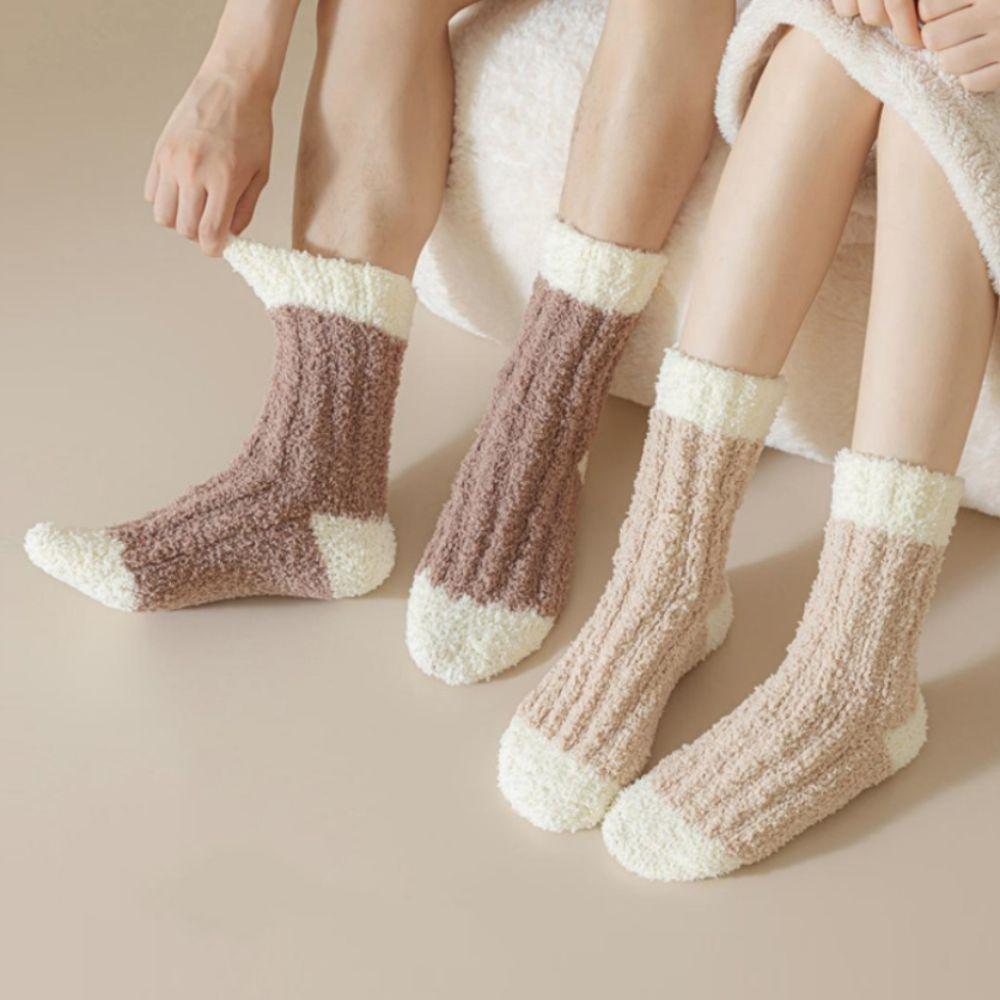 3Pairs Winter Coral Fleece Socks Sleeping Mid Tube Socks Women Kawaii Floor Plush Socks  Winter