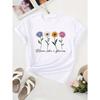 European Size Cute Flower & Letter Print Casual T-shirt, Crew Neck Short Sleeve Top For Spring & Summer, Women's Clothing
