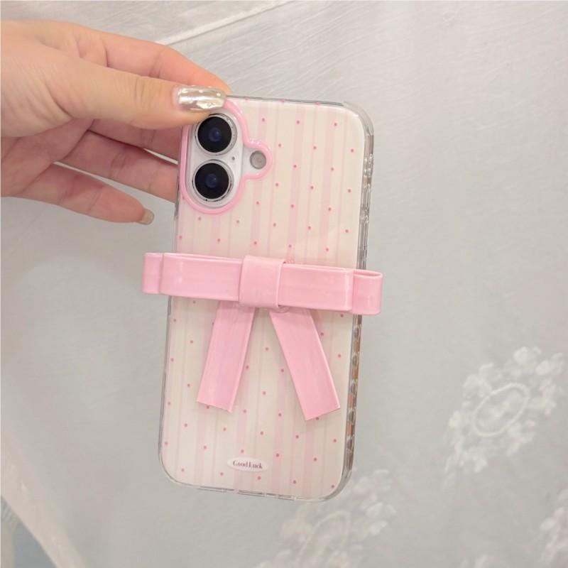 3D Pink Bowknot Phone Case for iPhone 14 15 16 17 Pro Max 17Pro Clear Soft TPU Shockproof Protective Cover For Women girls