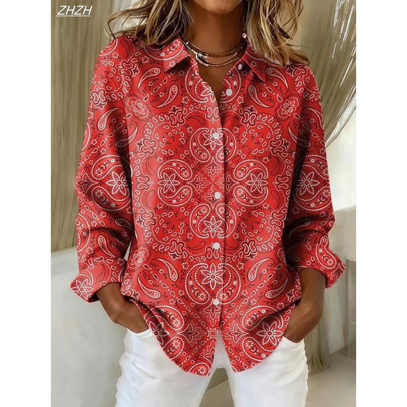Women's Shirt Blouse Paisley Elegant Stylish Modern Long Sleeve Shirt Collar Regular Tops Work Print Summer Spring Fall Winter