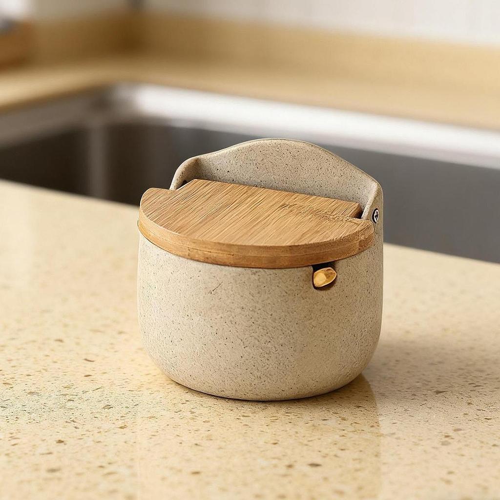 Condiment Jar Condiment Pot with Flip Lid Spoon Modern Ceramics Storage Jars Ceramic Sugar Bowl for Tea Countertop Restaurant