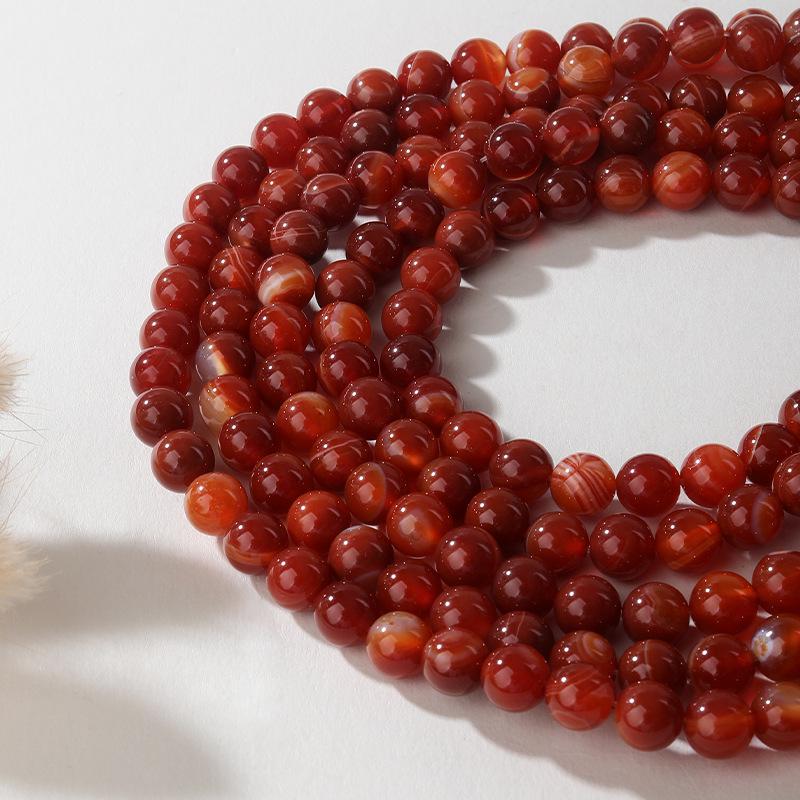 Red Striped Agate Round Beads for DIY Bracelets - Natural Semi-Finished Accessories