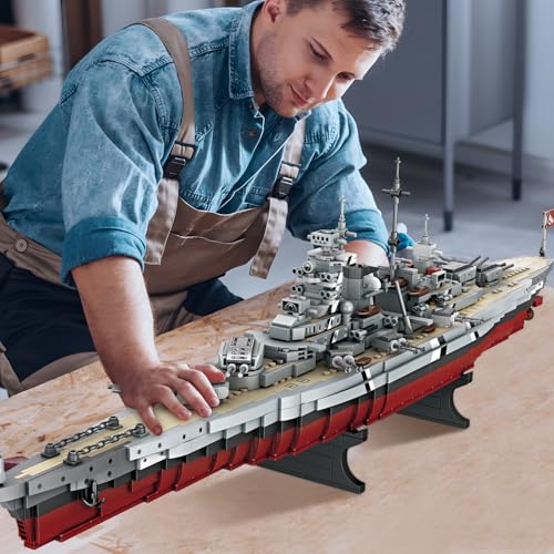 JMBricklayer Schlachtschiff Baustein Set 60006, Konstruktionsspielzeug für Erwachsene, Zweiter Weltkrieg Bismarck Marine Kriegsschiff Modell, Militärische Bausteine, Ass