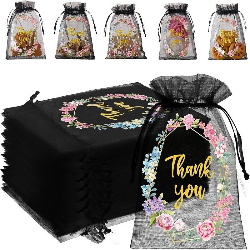 Thank You Mesh Gift Bag Jewelry Storage Packaging Bag Candy Party Drawstring Pouch