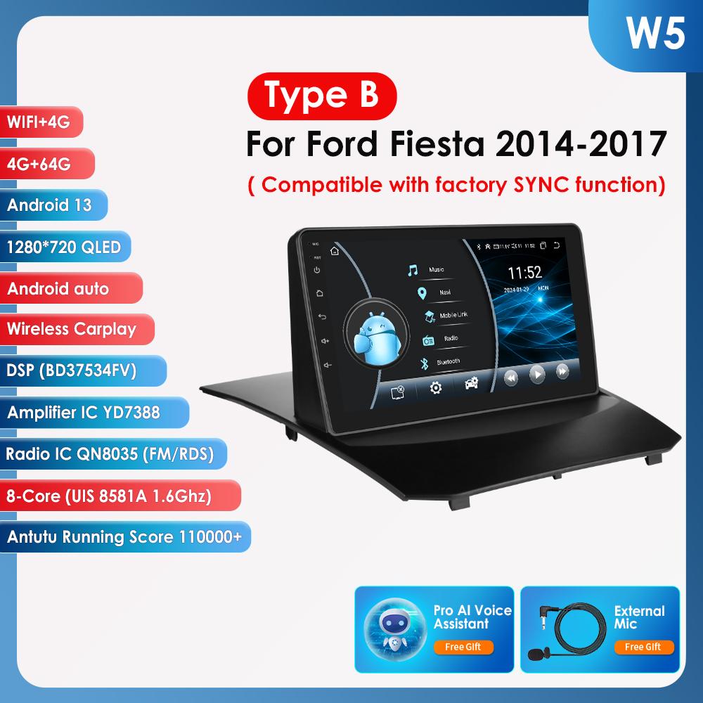 Hizpo 2din Android Autorádio pro Ford Fiesta 2009 - 2017 Autorádio Multimediální Přehrávač Videa GPS Navigace Hlavní Jednotka Carplay 4G WIFI Inteligentní DVR DSP