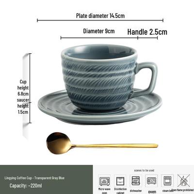 ZISIZ Kiln Glazed Coffee Cup and Saucer Set with Spoon