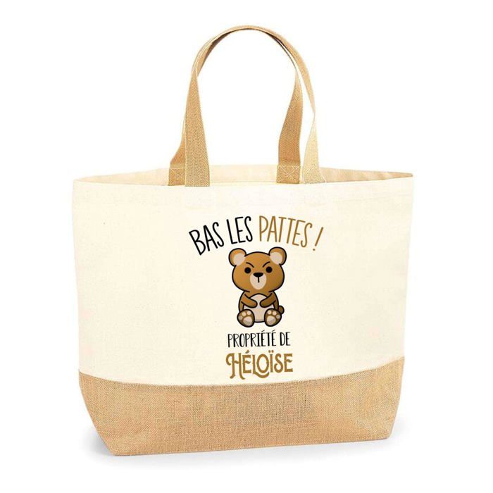 Sac cabas - PLANETEE - Héloïse Bas les pattes Ours - Jute naturel - Imprimé en France - Anses solides