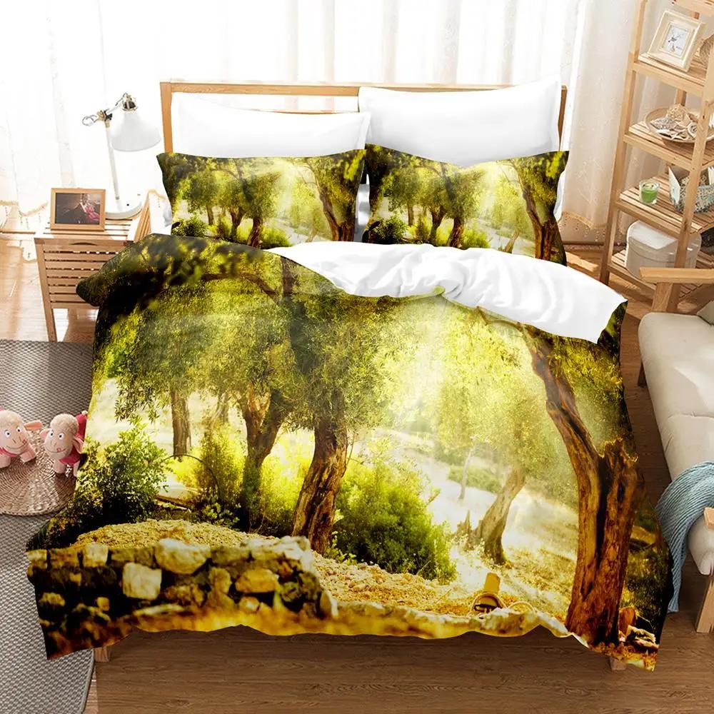 

Comforter Forest Forest With Shaded Trees Dreamy Woodland Scene2/3Pcs Nature Scenery Bedding Set Queen Sizegreen Brown Comforter (quilt)-EU Single(135*200cm)3pcs