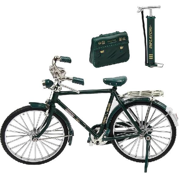 Vintage 1:10 Scale Alloy Bicycle Model – Retro Miniature Bike with Movable Parts, Inflator, Briefcase – Collectible Home Decor & Gift for Kids &