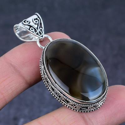 Natural Montana Agate Gemstone Handmade 925 Sterling Silver Pendant 2.05" L7m54