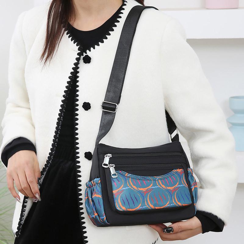 Mote Ny Middelaldrende Mamma-veske Stor kapasitet Trykt Flerlags Skulderveske Lett Casual Joker Dame Crossbody-veske
