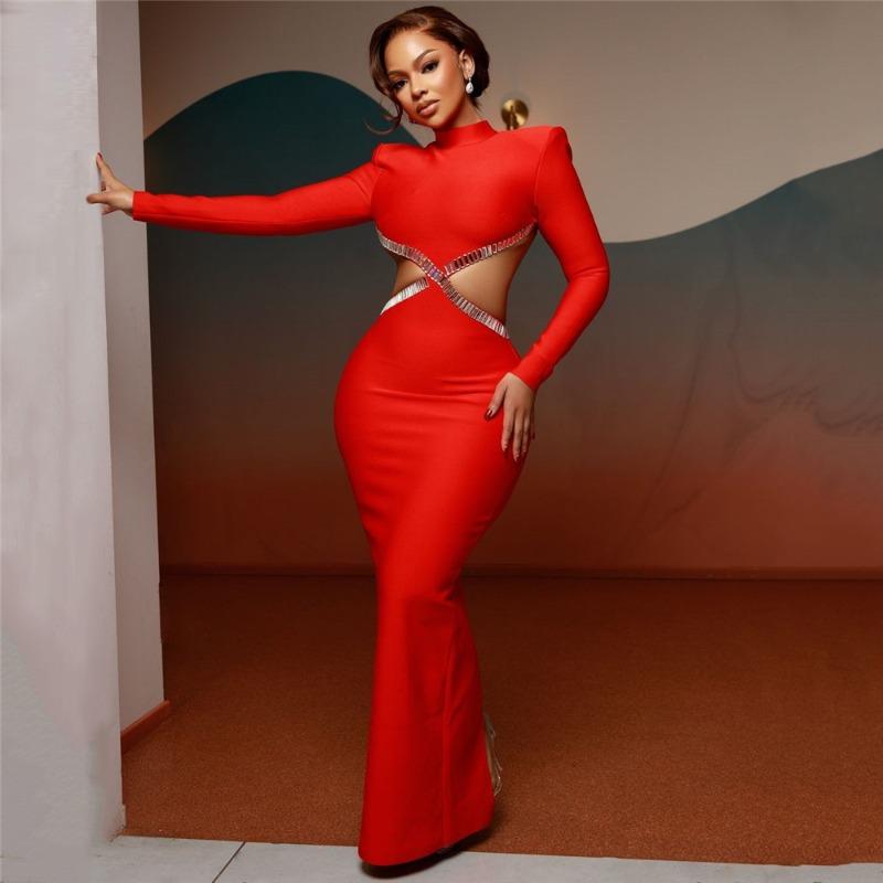 

Новое модное облегающее бандажное платье, темпераментный дизайн с бриллиантами, вечернее платье, женская длинная юбка XL красный