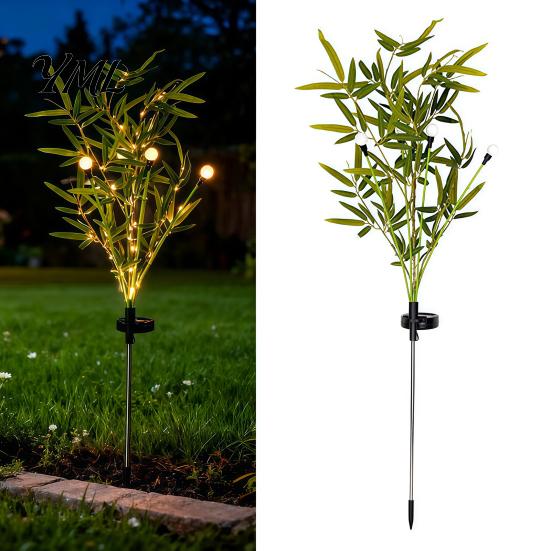 Outdoor Path Lighting for Patio 2Pcs Artificial Flower Solar Lights, Lily Bamboo Wisteria Garden Stake Powered Decor Firefly Waterproof Pathway Lights