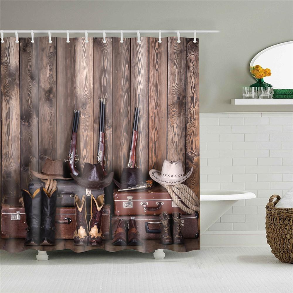 Severský sprchový závěs Abstraktní geometrie Koupelnové závěsy Koupelna Pro vanu Retro kovbojské koupelnové závěsy 12 ks háčků