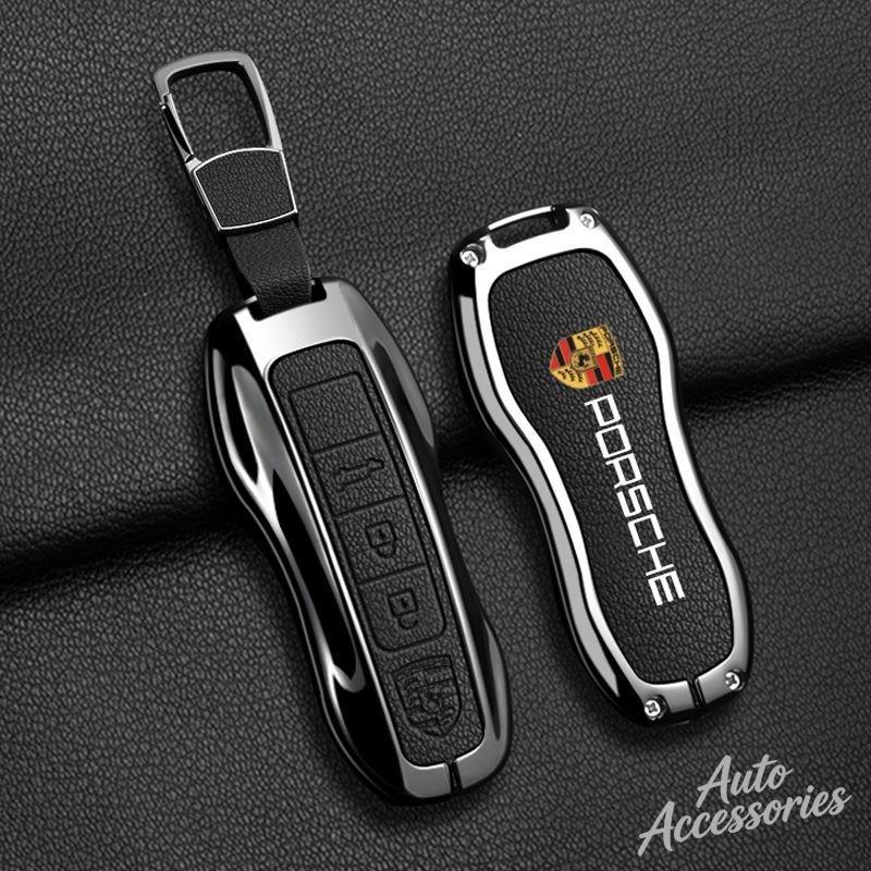 Alloy Leather Car Key Case Cover 3/4 Button Key Protector Shell For Porsche Panamera Cayenne 971 911 9YA Macan Boxster STICKER IJCDF1