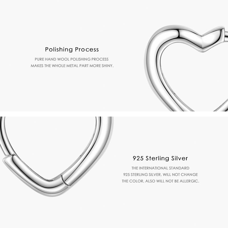 Modian Fashion Hearts Shape Hoop Earrings 925 Sterling Silver Love Charm Earring For Women Girls Jewelry Gifts