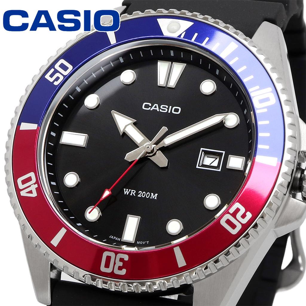 CASIO Standard Sports 20 ATM Water Blue x Red Urethane International Watch, Resistant, MDV-107-1A3V, Bezel, Band