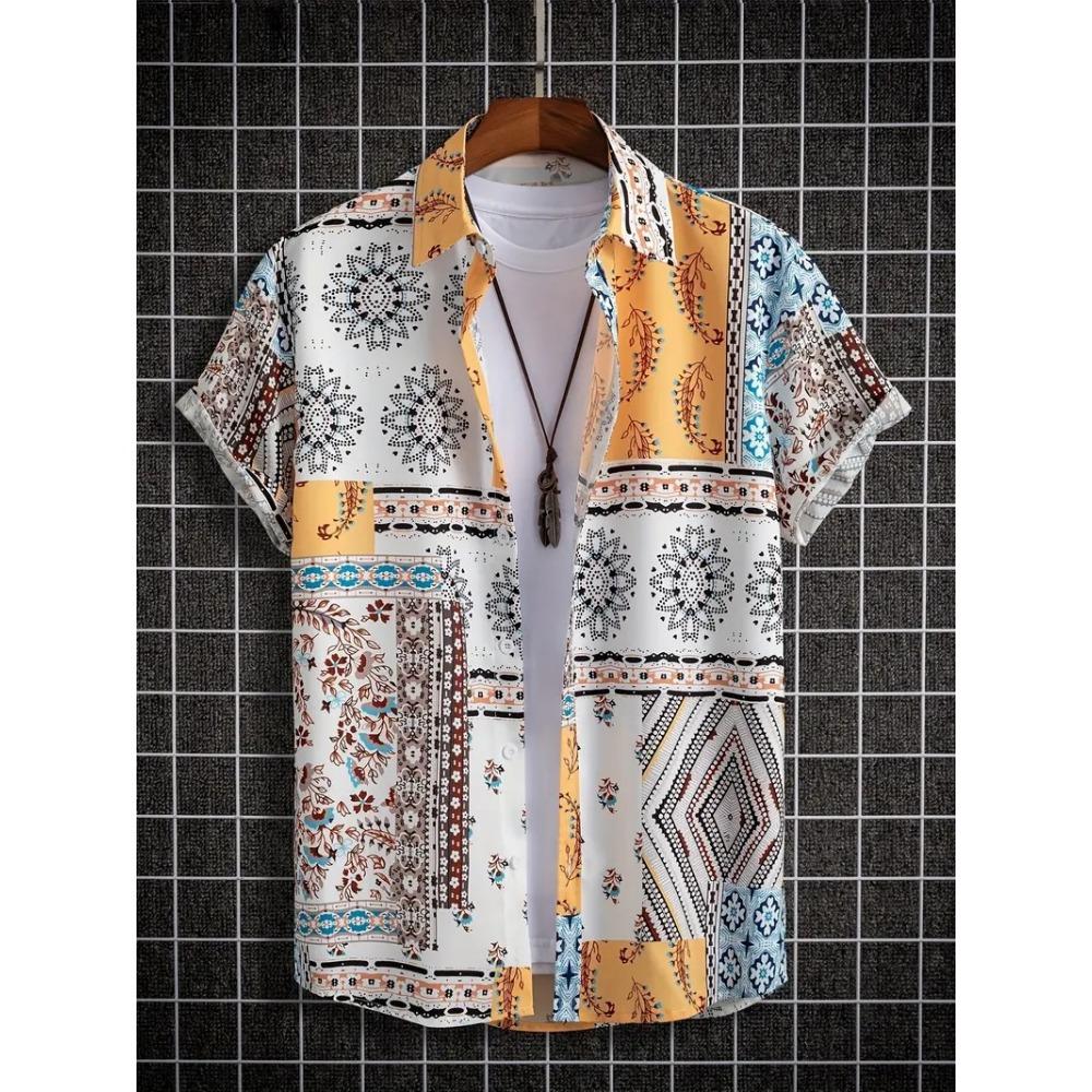 Palmshadow Cuban Camisa Men's Clothing Simple Hawaiian Print Poplin Shirt Business Holiday Everyday Outdoor Short Sleeve Shirt