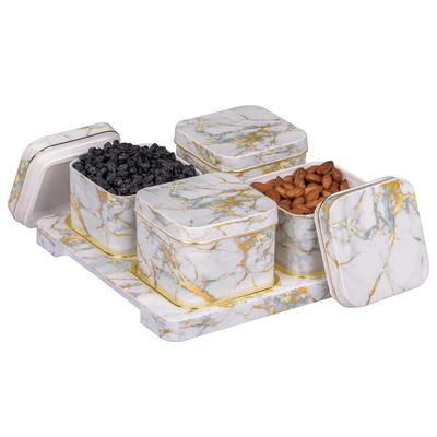 Behälter Tablett Set mit Deckel & Serviertablett, Trockenfrüchte Box Set mit Serviertablett zum Servieren von Süßigkeiten, Chips, Keksen und anderen Snacks 4 Stück, Weiß