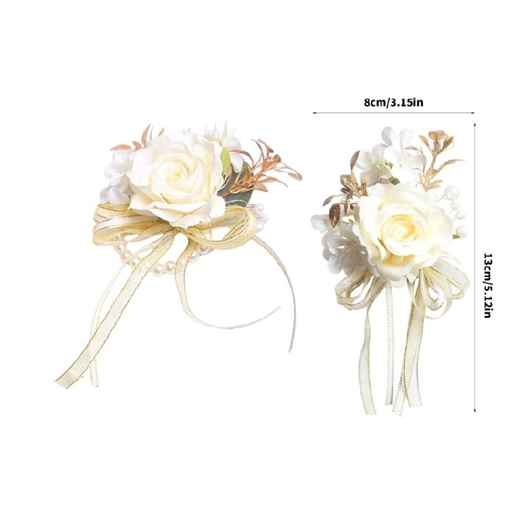 Premium Artificial Flower Wedding Corsage Pair For Bride Grooms Bridesmaids Matching Accessories Western Ceremony