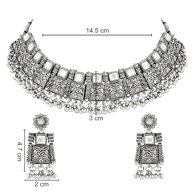 Ethnisches Silber oxidiertes traditionelles afghanisches Halsband-Halsketten-Schmuckset für Frauen