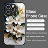 Stylish White Camellia Flower Marble Texture Tempered Glass Phone Case for IPhone 17 16 Pro Max 15 14 Plus 13 12 Mini 11 X Cover