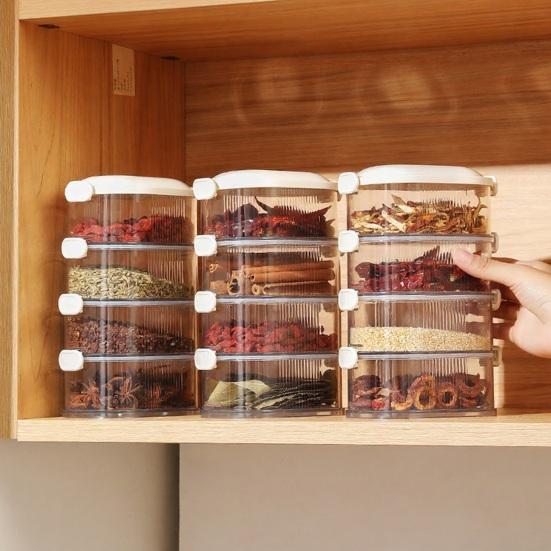 5-stufiger versiegelter Gewürzorganizer Stapelbare Gewürzaufbewahrungsboxen Luftdichter Gewürzorganizer mit transparenten unterteilten Fächern für Gewürze Kräuter Würzmittel