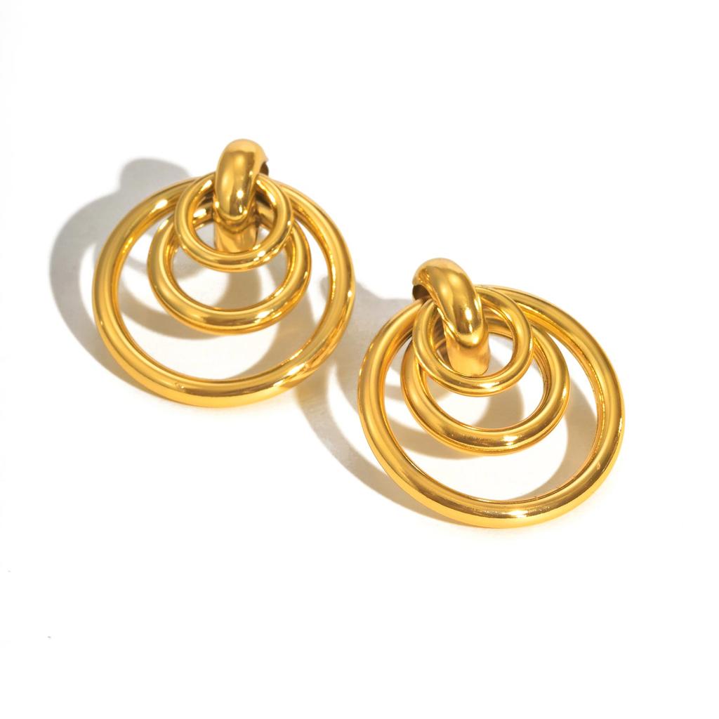 18k Gold Plated Multiple-layer Circular Earrings For Women, Exaggerated Drop Earrings, Geometric Jewelry Gift
