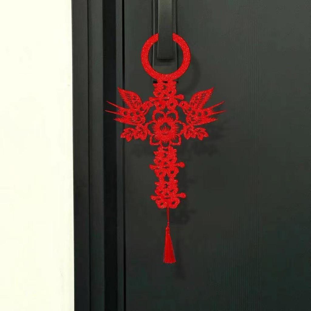 2026 Chinesisch Stil Hängende Beflockte Ornamente: Fröhliches Hochzeitszimmer- und Türdekorationen-Set