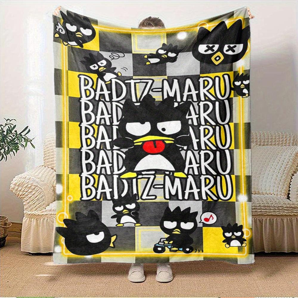 1pc Flannel Badtz-Maru, Cartoon Character, Checkered BackgroundThrow Blanket, Cartoon Truck Pattern Printed Blanket, Warm Cozy Soft Blanket
