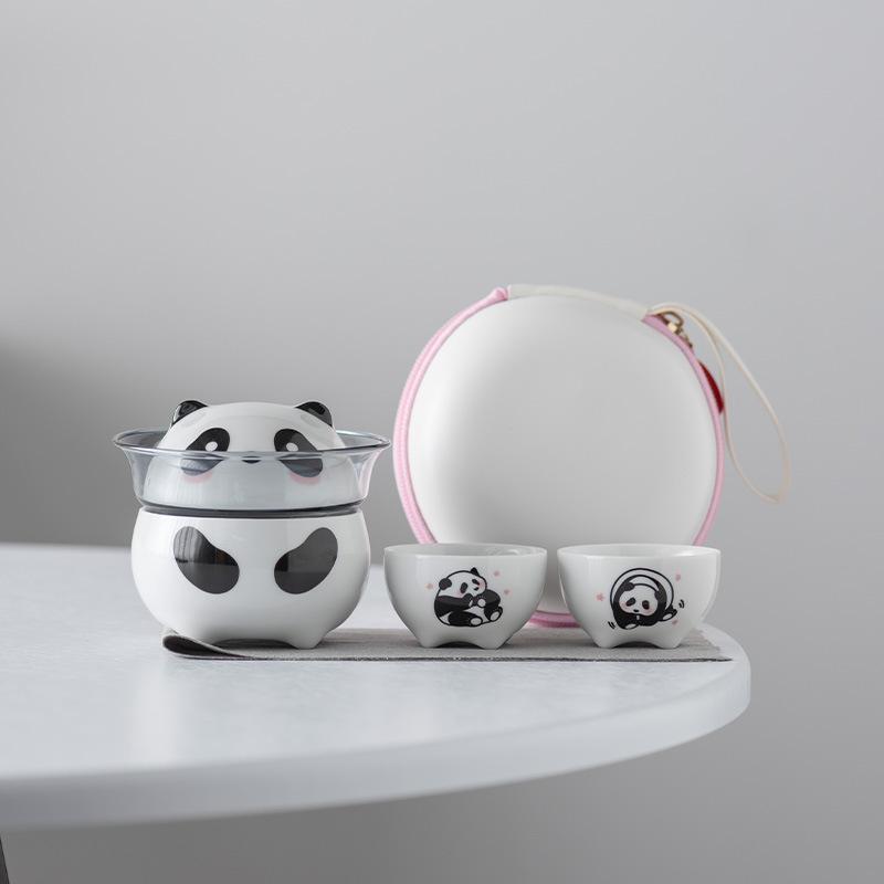 

Panda commemorative gift ceramic travel tea set one pot two express cup outdoor portable high-end gift