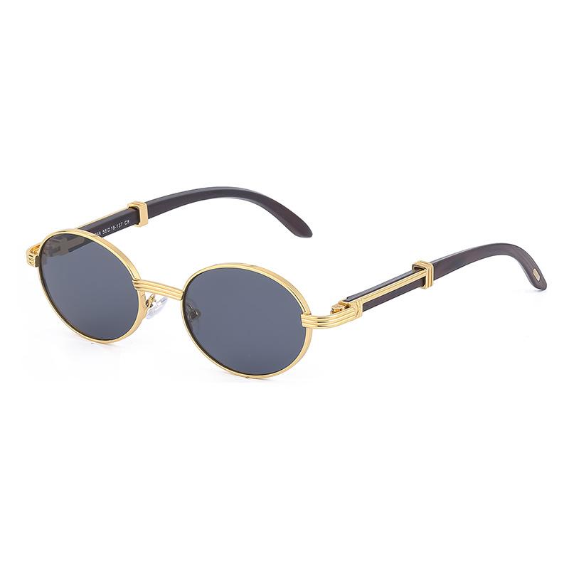 Retro Round Frame Sunglasses Women'S Uv Protection Wood Grain Adjustable Glasses Legs Sunglasses Men'S Sunglasses