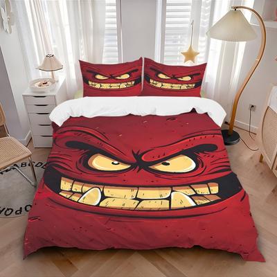 3pcs Bedding Set Angry Expression Includes 1 Comforter + 2 Pillowcases, Without Pillow Inserts, Soft Comfortable, Lightweight Breathable, Pr