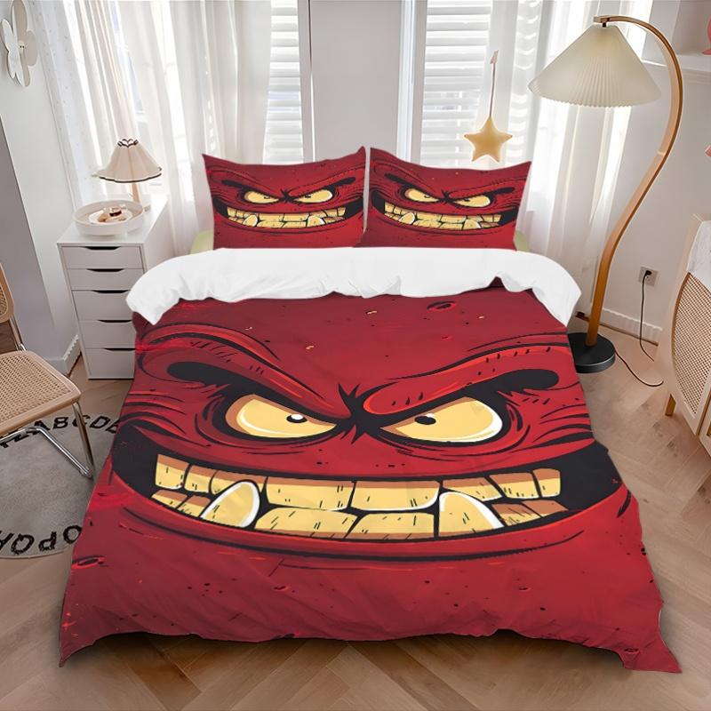 3pcs Bedding Set Angry Expression Includes 1 Comforter + 2 Pillowcases, Without Pillow Inserts, Soft Comfortable, Lightweight Breathable, Pr