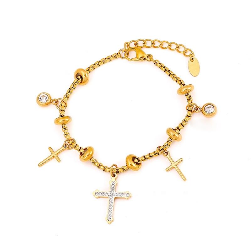 Dainty Crosses Chain Bracelet Jewelry Chic Rhinestones Inlayed Pendant Bracelet with Adjustable Chain for Women Ladies