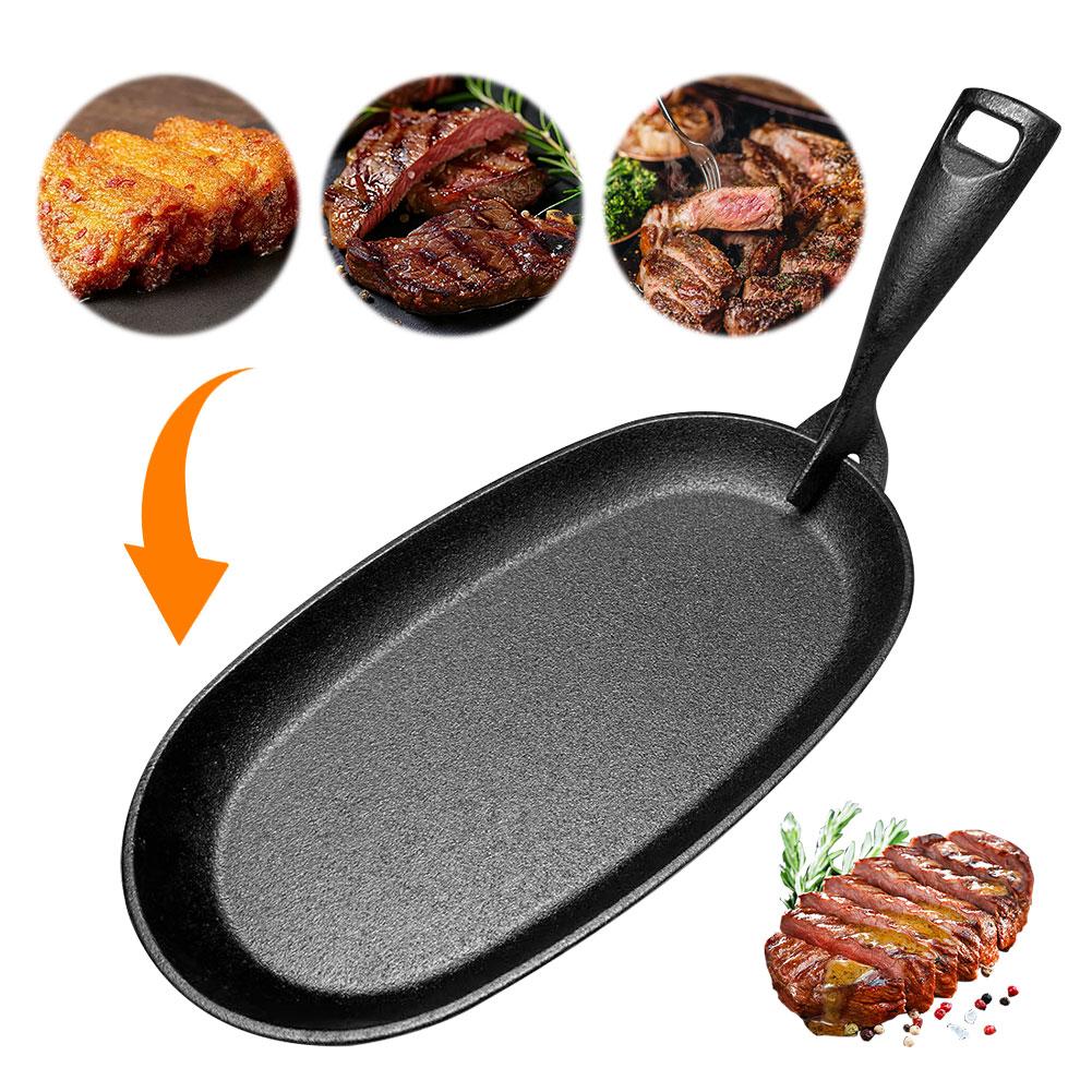 10.6 X 6.89in Cast Iron Sizzle Griddle Griddle Oval Shape Steak Plate Fajita Server Plate Griddle Pan for Cooking Grilling Meats China Mainland